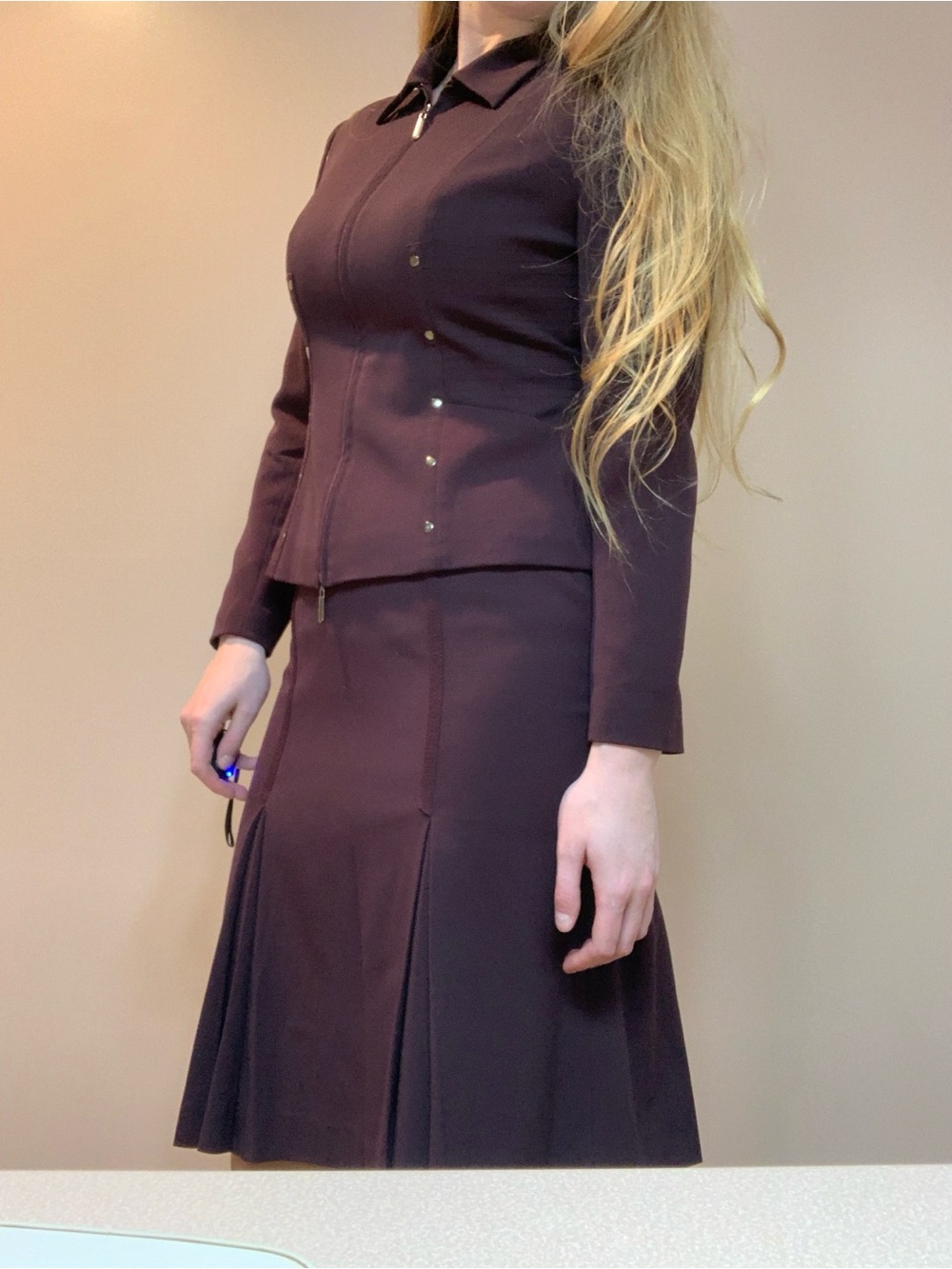 Bellessa Vintage Tailored Plum Skirt Set with Structured A-Line Skirt